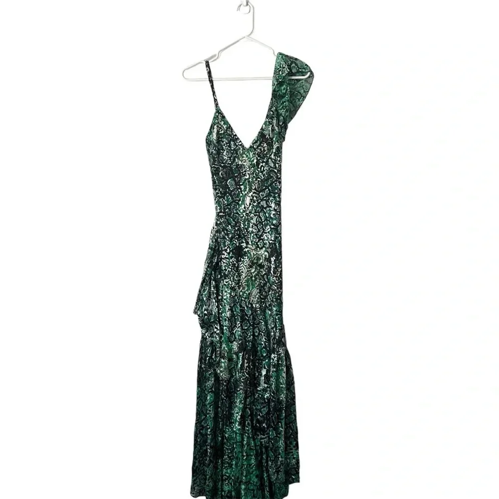 🆕 ALICE + OLIVIA Emerald Green Shanel Animal Print Maxi Dress Sz 4 - Picture 2 of 7